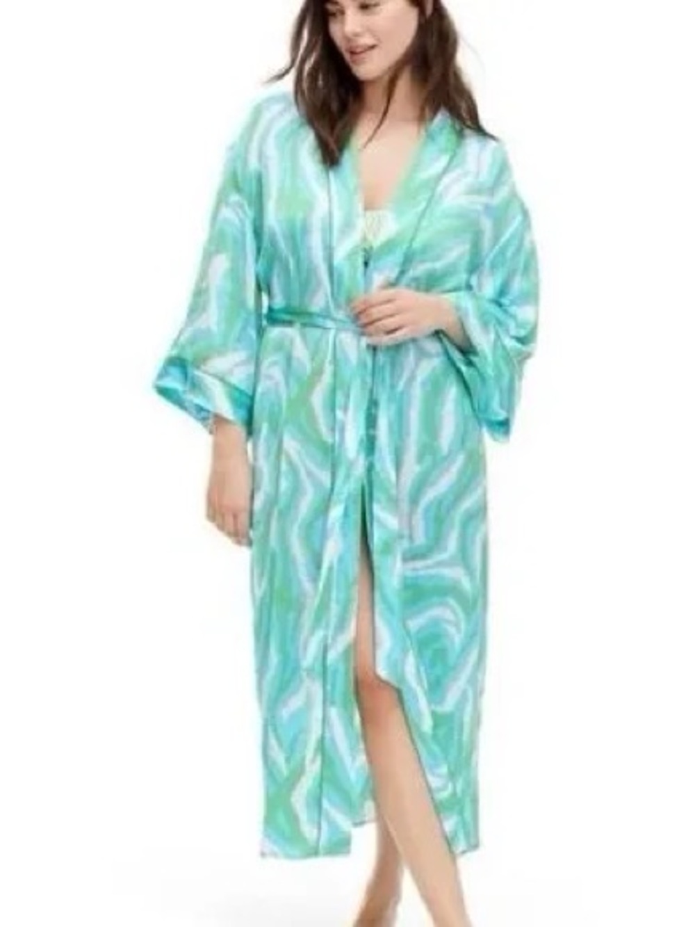 Diane Von Furstenberg Aqua & Mint Swirl Satin Robe